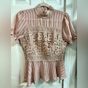 Haute Monde Dusty Pink Crochet Lace Peplum Blouse